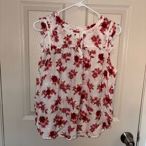 LOFT Sleeveless Blouse with Pink Floral Pattern